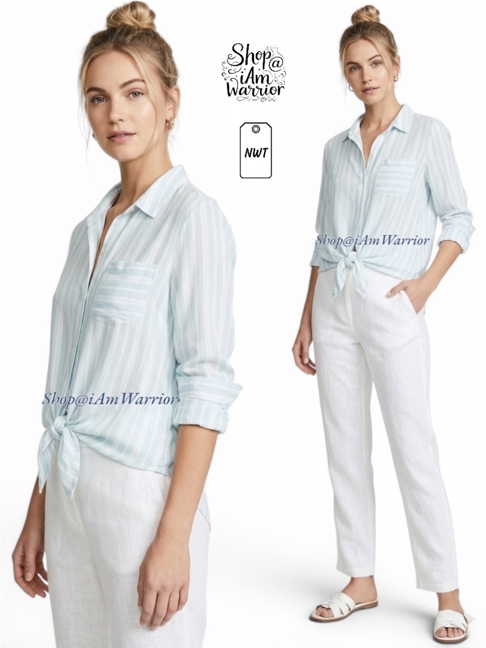 Abound NWT gauzy striped tie waist button down top *shop@iamwarrior